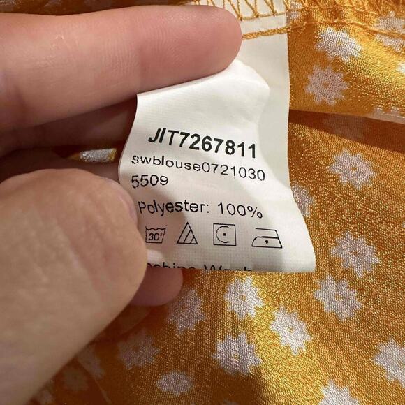 SHEIN Womens Yellow White Floral Cross Front Ruffle Flutter Sleeve Crop Blouse S - Picture 8 of 9